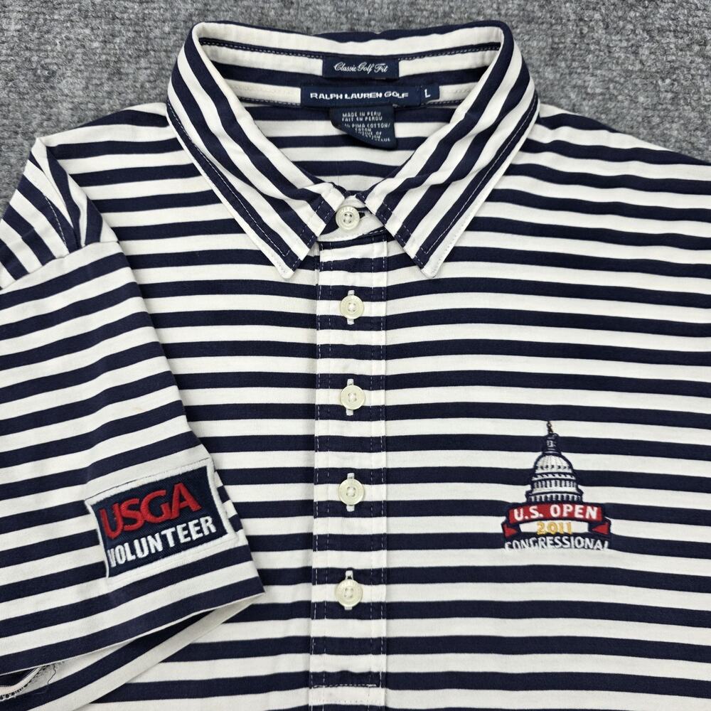 Ralph Lauren Golf Shirt Womens Large Blue Stripe Polo US Open 2011 Congressional